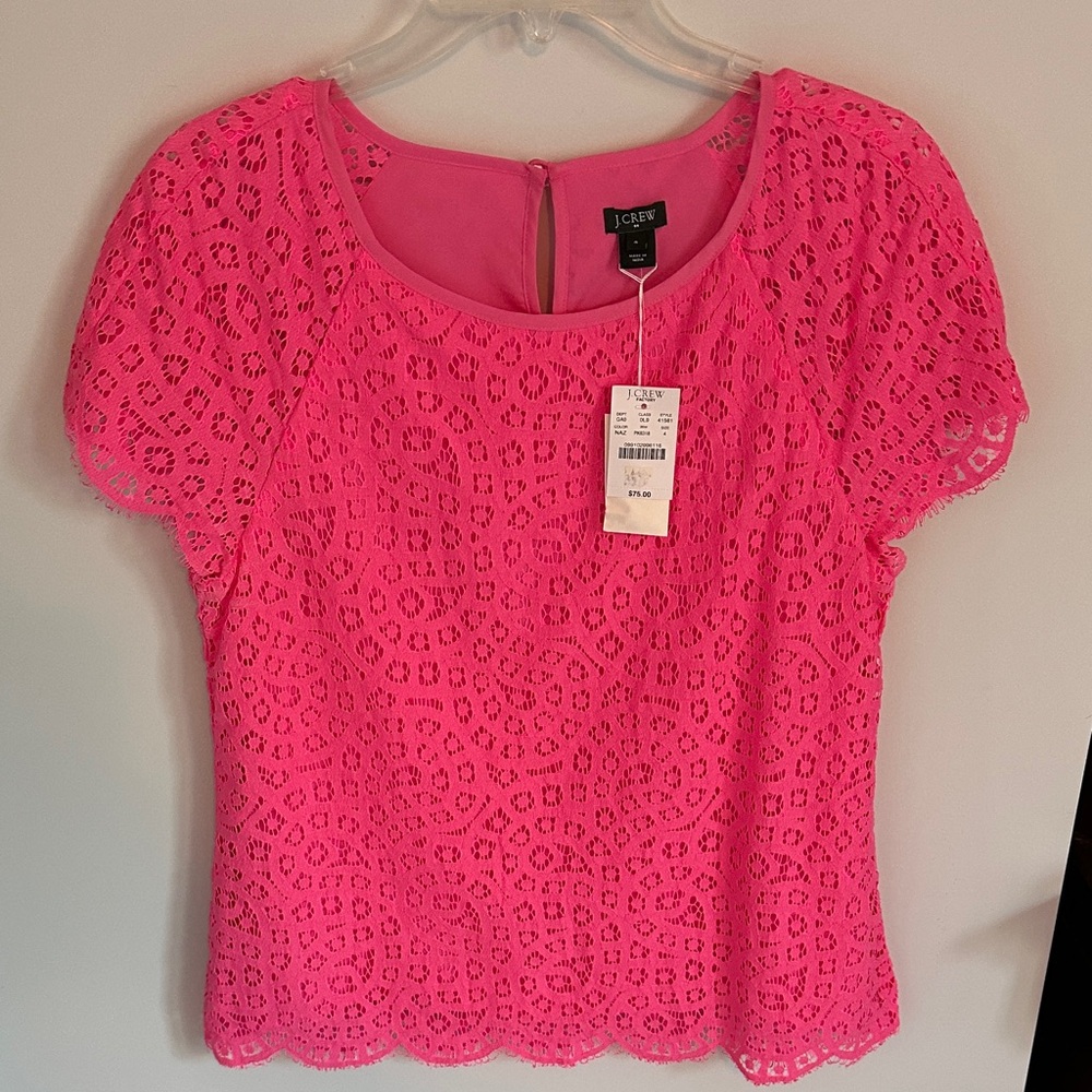 J. Crew Vibrant Pink Lace Blouse